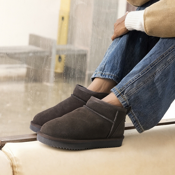 [FuzzyClassic Mini Boot] Splash-Proof Slip-On Suede Snow Boots - TAUPE - 3