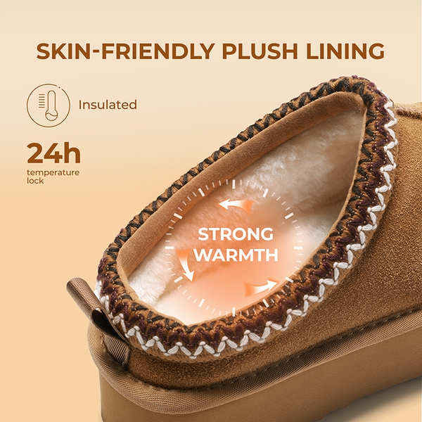 [FuzzyEasy Women's Platform Slip-on] Plush Fur-Lined Winter Platform Slippers - CHESTNUT - 3