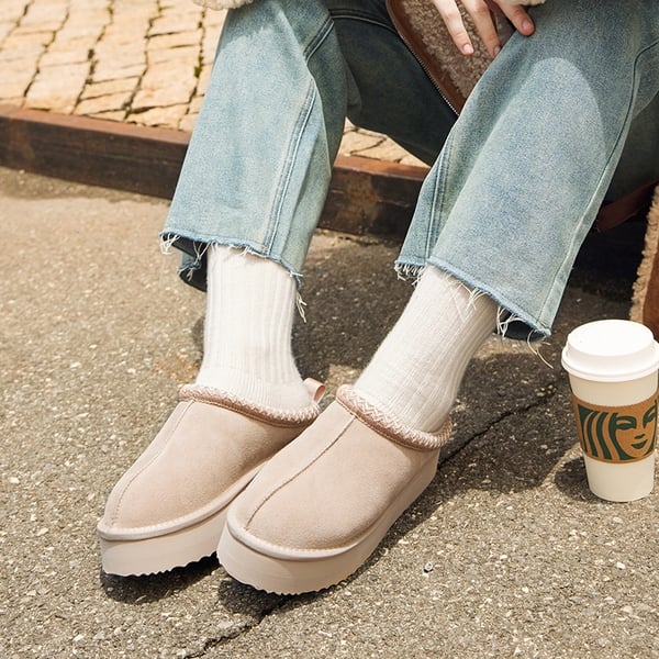 [FuzzyEasy Women's Platform Slip-on] Plush Fur-Lined Winter Platform Slippers - SAND - 7