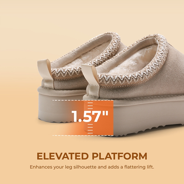 [FuzzyEasy Women's Platform Slip-on] Plush Fur-Lined Winter Platform Slippers - SAND - 5