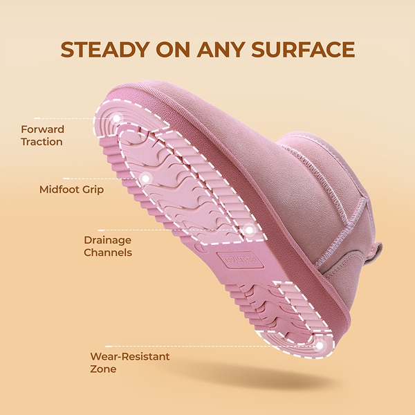 [FuzzyClassic Mini Boot] Splash-Proof Slip-On Suede Snow Boots - PINK - 6