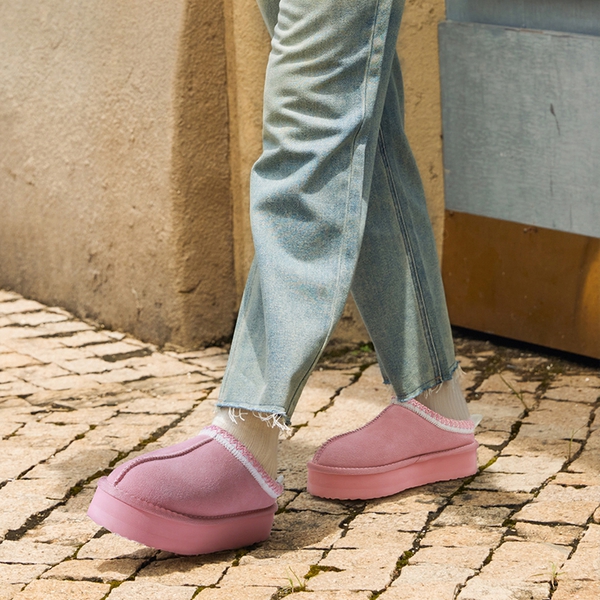 [FuzzyEasy Women's Platform Slip-on] Plush Fur-Lined Winter Platform Slippers - PINK - 6