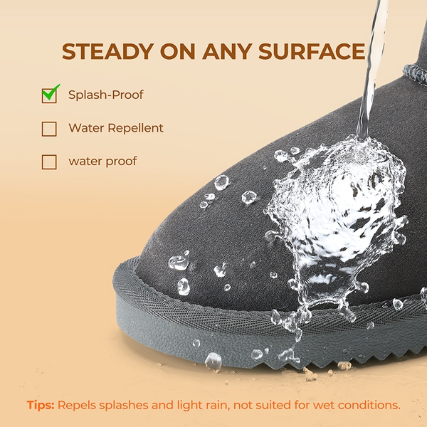 [FuzzyClassic Mini Boot] Splash-Proof Slip-On Suede Snow Boots - GREY - 7