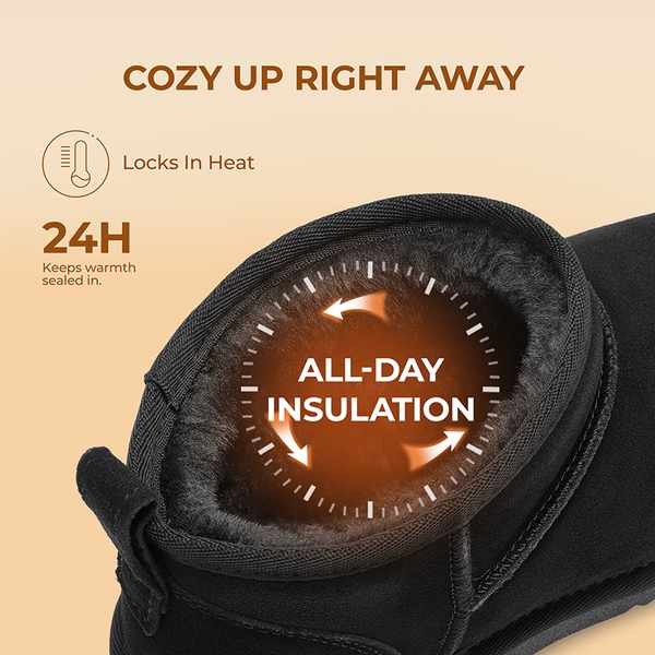 [FuzzyClassic Mini Boot] Splash-Proof Slip-On Suede Snow Boots - BLACK - 5