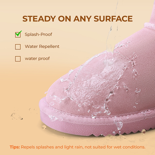 [FuzzyClassic Mini Boot] Splash-Proof Slip-On Suede Snow Boots - PINK - 7