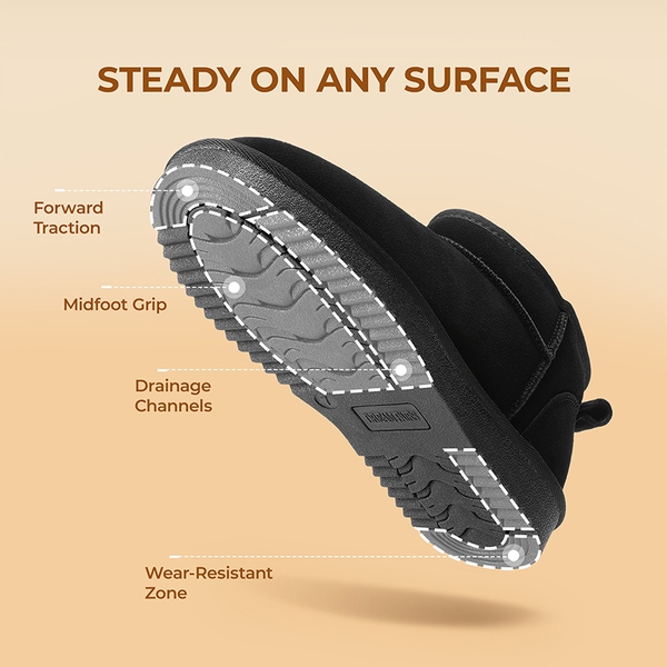 [FuzzyClassic Mini Boot] Splash-Proof Slip-On Suede Snow Boots - BLACK - 6