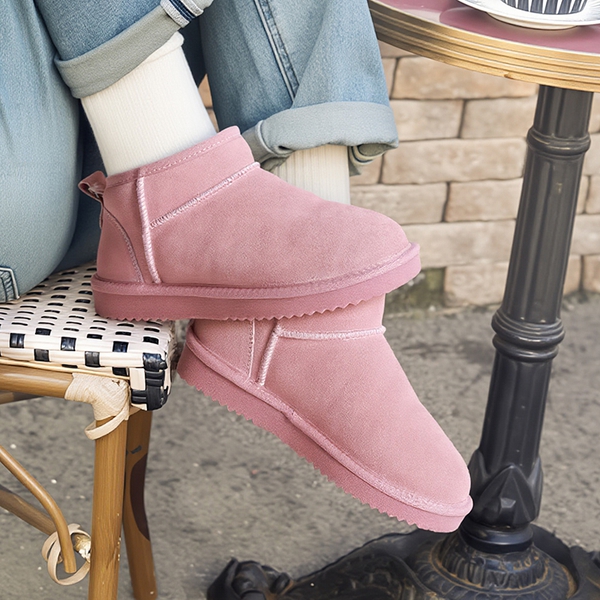 [FuzzyClassic Mini Boot] Splash-Proof Slip-On Suede Snow Boots - PINK - 3