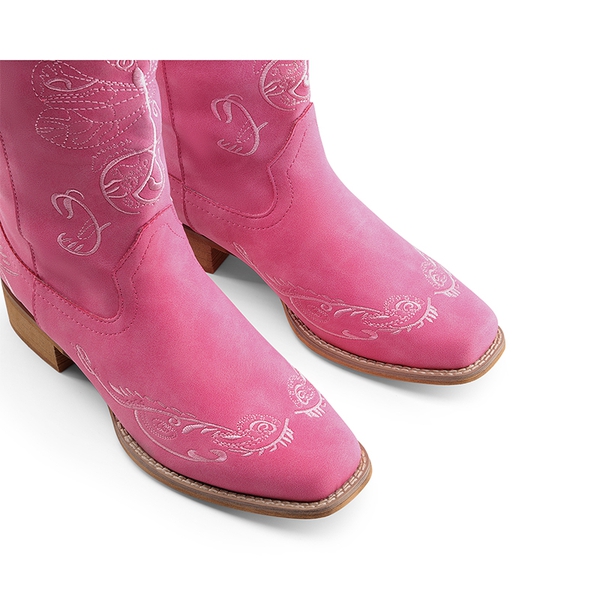  Square Toe Embroidered Cowboy Boots - PINK - 3