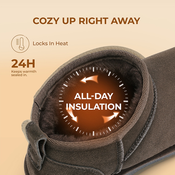 [FuzzyClassic Mini Boot] Splash-Proof Slip-On Suede Snow Boots - TAUPE - 5