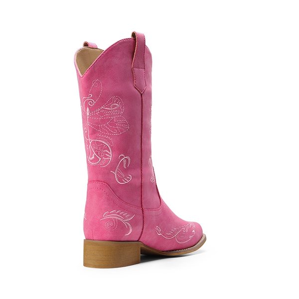  Square Toe Embroidered Cowboy Boots - PINK - 1