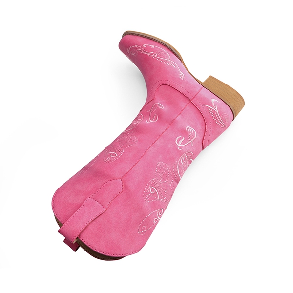  Square Toe Embroidered Cowboy Boots - PINK - 2