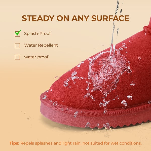 [FuzzyClassic Mini Boot] Splash-Proof Slip-On Suede Snow Boots - RED - 5