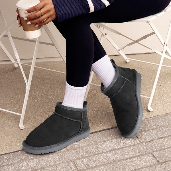 [FuzzyClassic Mini Boot] Splash-Proof Slip-On Suede Snow Boots - GREY - 2