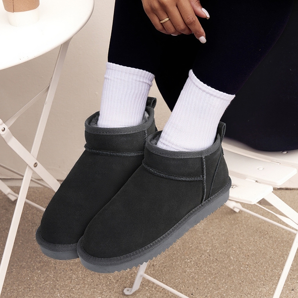 [FuzzyClassic Mini Boot] Splash-Proof Slip-On Suede Snow Boots - GREY - 3