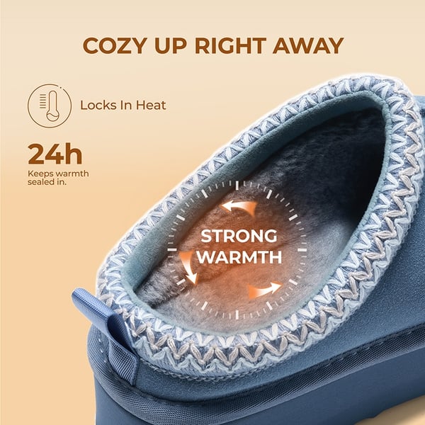 [FuzzyEasy Women's Platform Slip-on] Plush Fur-Lined Winter Platform Slippers - DARK BLUE - 3