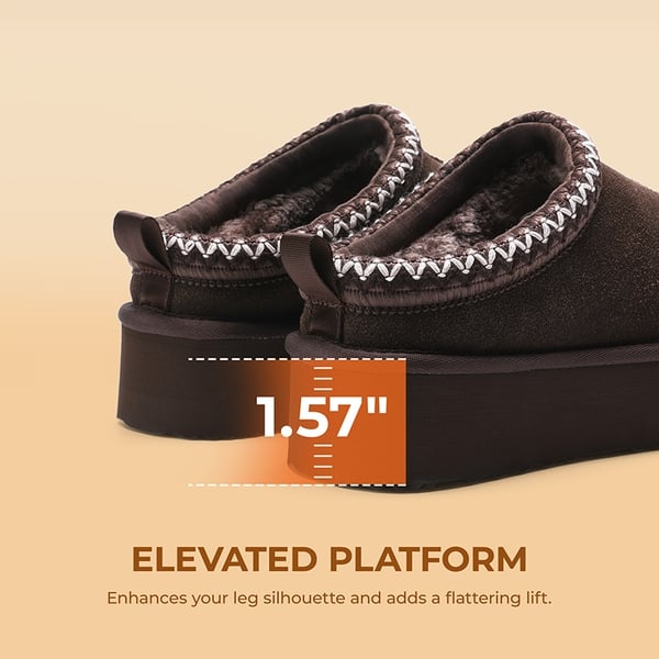 [FuzzyEasy Women's Platform Slip-on] Plush Fur-Lined Winter Platform Slippers - DARK BROWN - 5