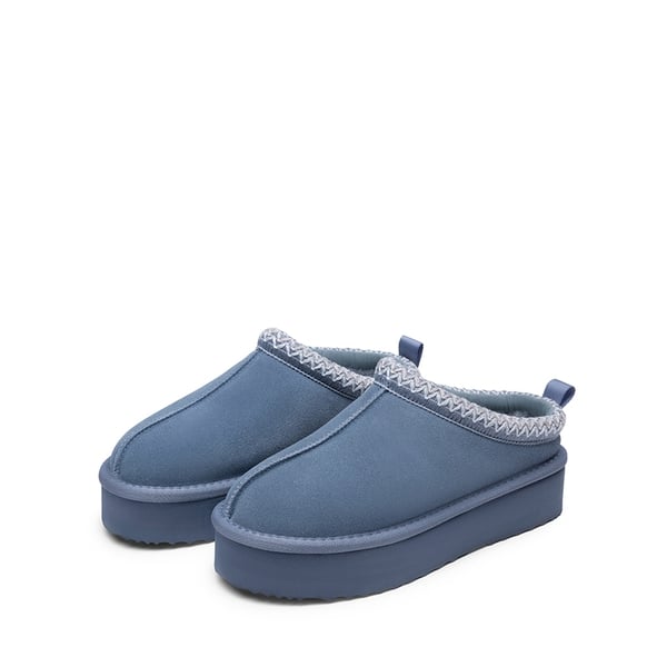 [FuzzyEasy Women's Platform Slip-on] Plush Fur-Lined Winter Platform Slippers - DARK BLUE - 1