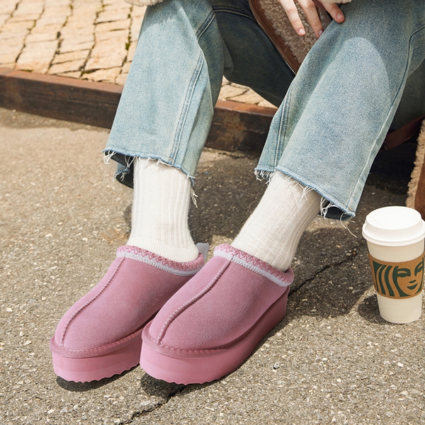 [FuzzyEasy Women's Platform Slip-on] Plush Fur-Lined Winter Platform Slippers - PINK - 7