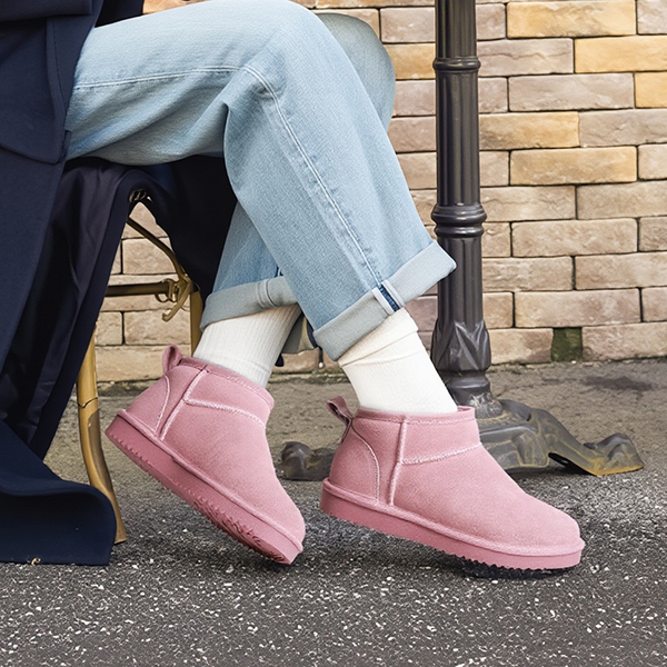 [FuzzyClassic Mini Boot] Splash-Proof Slip-On Suede Snow Boots - PINK - 2