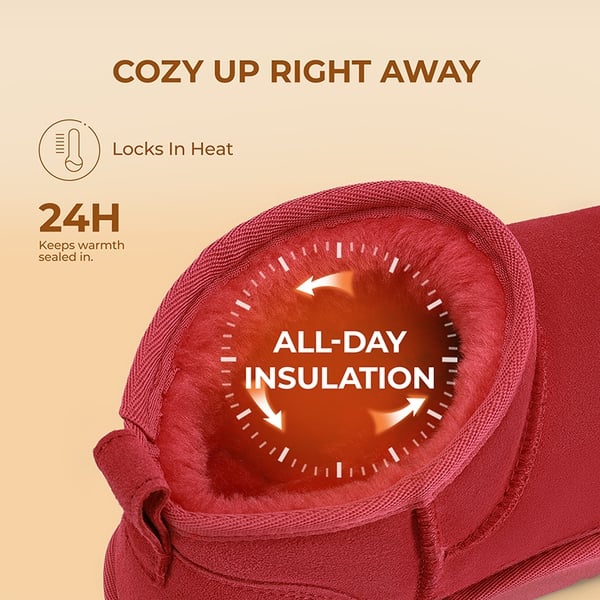 [FuzzyClassic Mini Boot] Splash-Proof Slip-On Suede Snow Boots - RED - 3