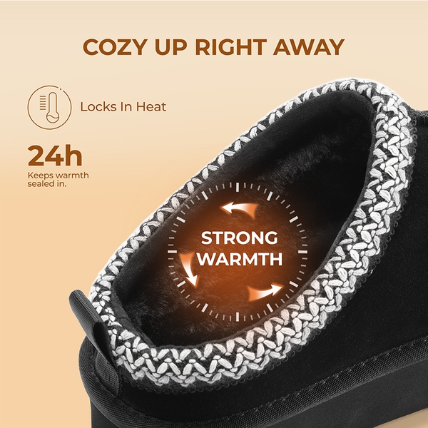 [FuzzyEasy Women's Platform Slip-on] Plush Fur-Lined Winter Platform Slippers - BLACK - 3