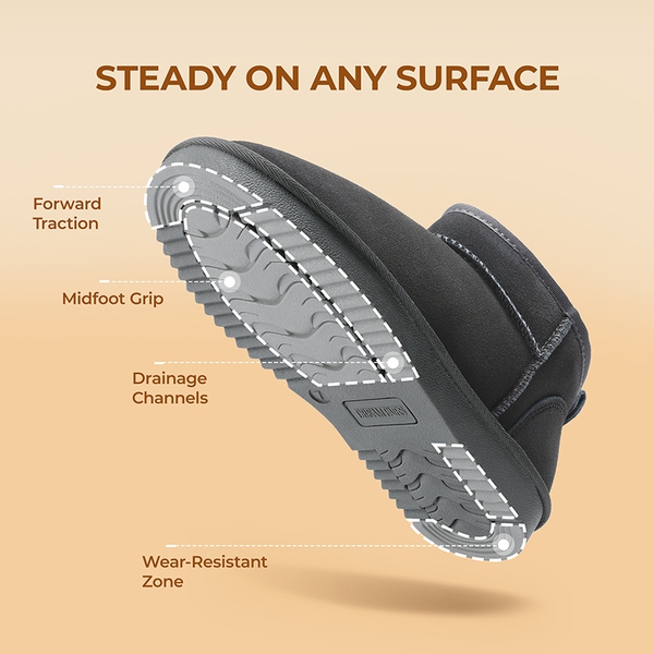 [FuzzyClassic Mini Boot] Splash-Proof Slip-On Suede Snow Boots - GREY - 6