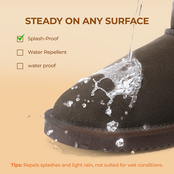 [FuzzyClassic Mini Boot] Splash-Proof Slip-On Suede Snow Boots - TAUPE - 7