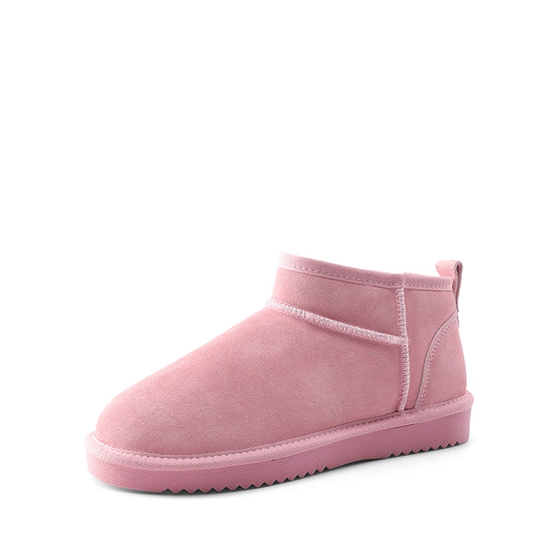 [FuzzyClassic Mini Boot] Splash-Proof Slip-On Suede Snow Boots - PINK -  0