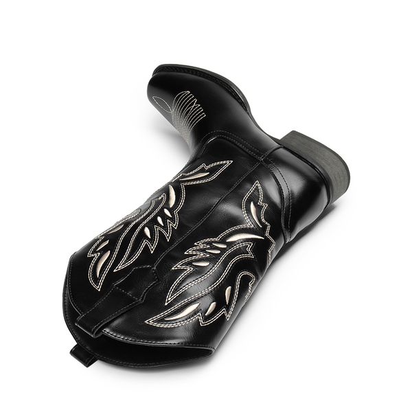  Square Toe Embroidered Cowboy Boots - BLACK-1 - 1