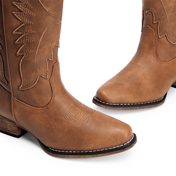 Women’s Embroidered Western Cowgirl Boots - TAN - 4