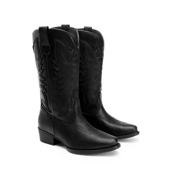 Women’s Embroidered Western Cowgirl Boots - ALL BLACK - 3