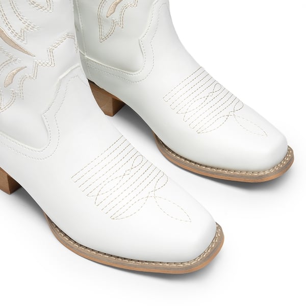  Square Toe Embroidered Cowboy Boots - WHITE-1 - 3
