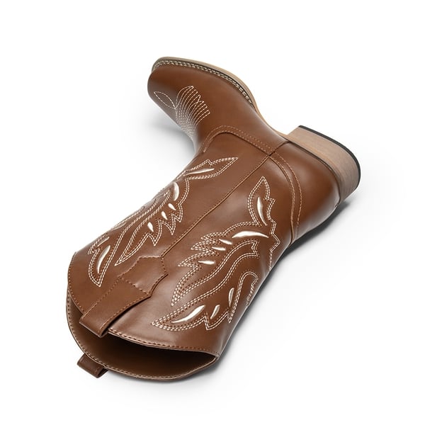  Square Toe Embroidered Cowboy Boots - BROWN-1 - 1