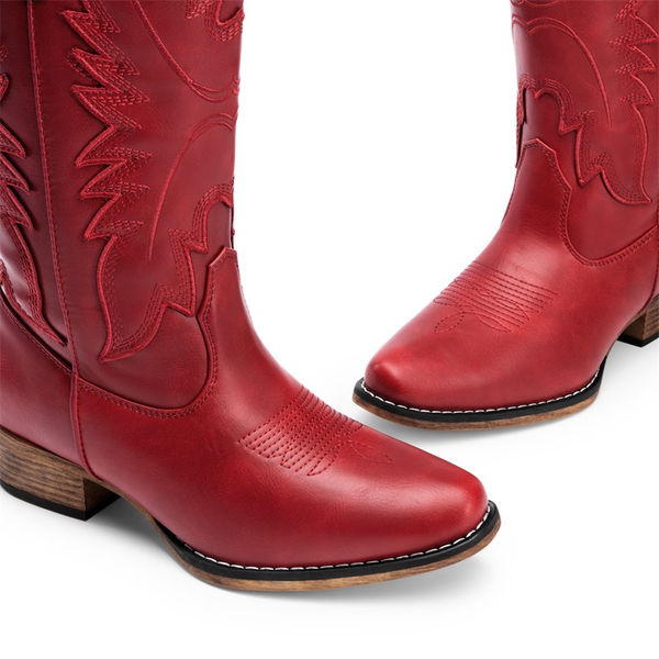 Women’s Embroidered Western Cowgirl Boots - RED - 4