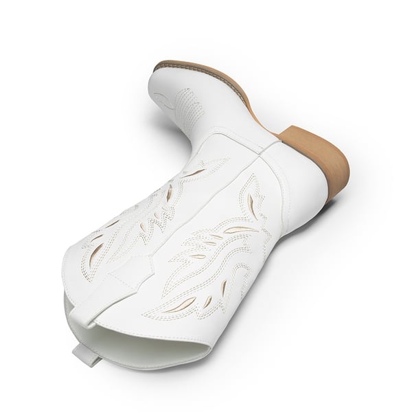  Square Toe Embroidered Cowboy Boots - WHITE-1 - 1