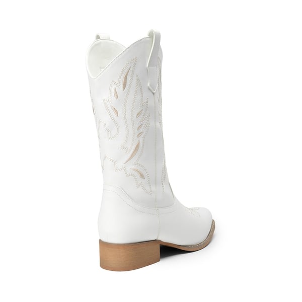  Square Toe Embroidered Cowboy Boots - WHITE-1 - 2
