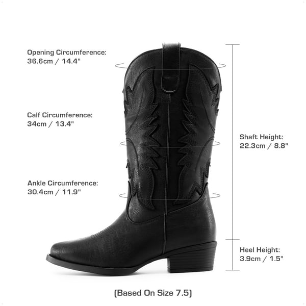 Women’s Embroidered Western Cowgirl Boots - ALL BLACK - 1