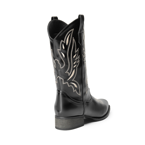  Square Toe Embroidered Cowboy Boots - BLACK-1 - 2