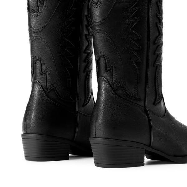 Women’s Embroidered Western Cowgirl Boots - ALL BLACK - 5