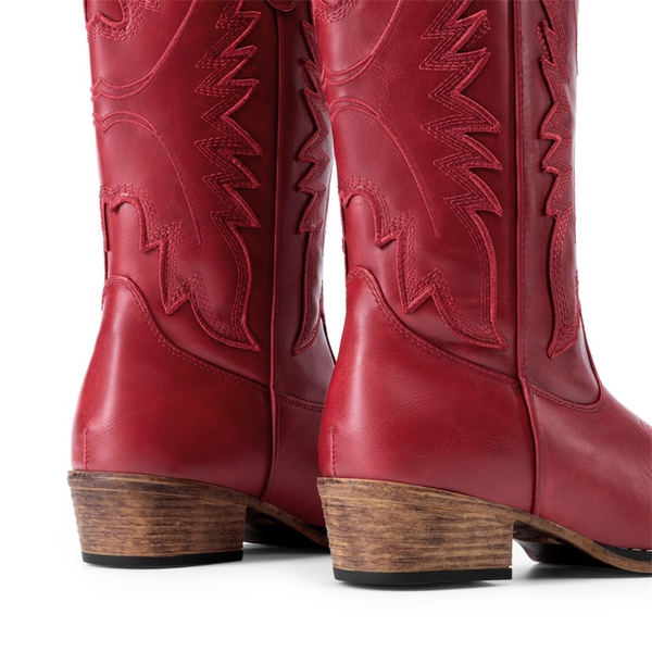 Women’s Embroidered Western Cowgirl Boots - RED - 5