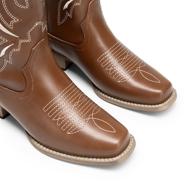  Square Toe Embroidered Cowboy Boots - BROWN-1 - 3