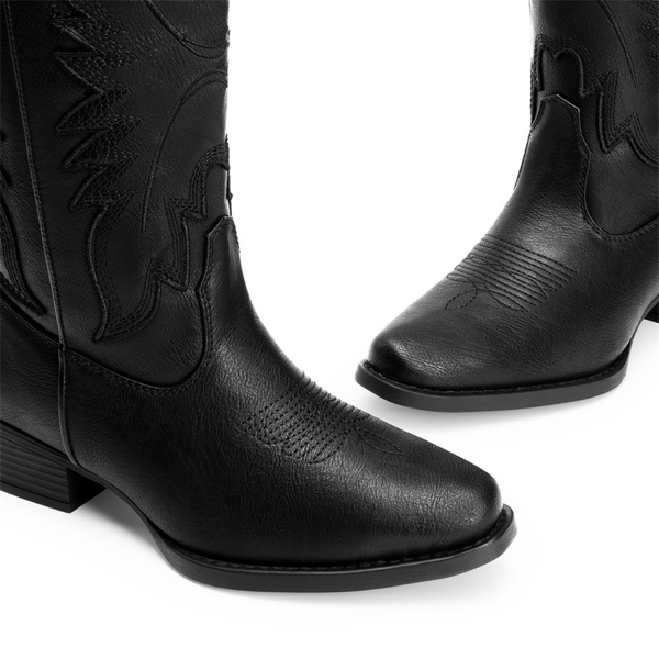 Women’s Embroidered Western Cowgirl Boots - ALL BLACK - 4
