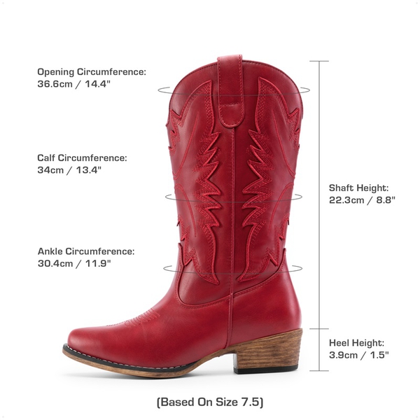 Women’s Embroidered Western Cowgirl Boots - RED - 1