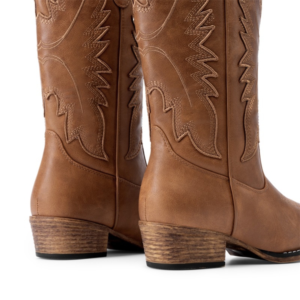 Women’s Embroidered Western Cowgirl Boots - TAN - 5