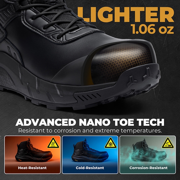Men’s Lightweight Waterproof Nano Toe Work Boots - BLACK - 4