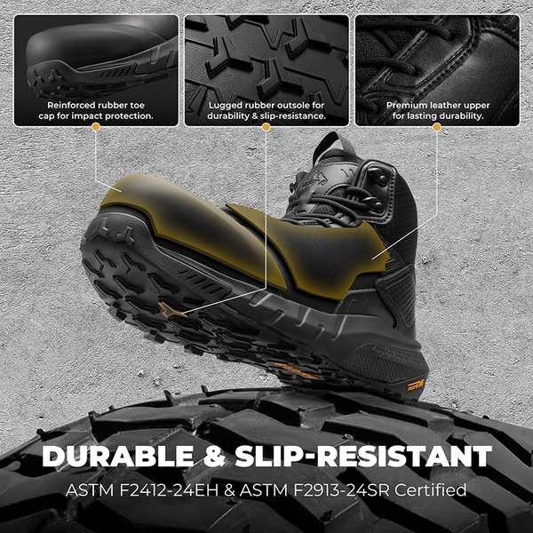 Men’s Lightweight Waterproof Nano Toe Work Boots - BLACK - 6