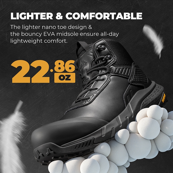 Men’s Lightweight Waterproof Nano Toe Work Boots - BLACK - 3