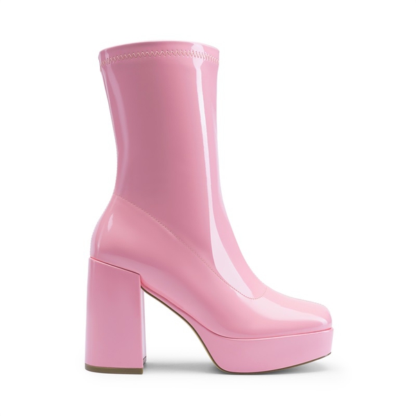 Y2K Square Toe Platform Mid-calf Boots - PINK - 3