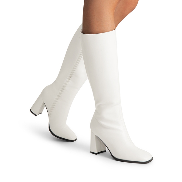 Square Toe Block Heel Knee-high Boots - WHITE-PU - 7