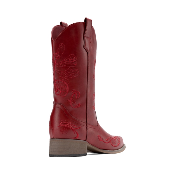  Square Toe Embroidered Cowboy Boots - RED - 2